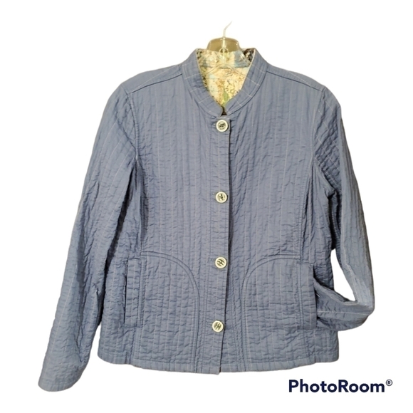 Reversible quilted blue cotton button front jacket - Picture 6 of 6